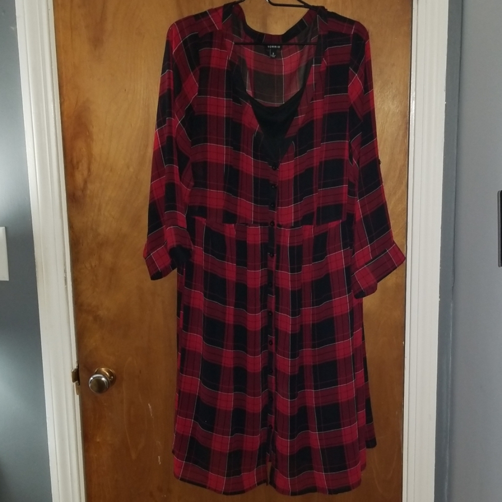 TORRID - 3X RED/BLACK PLAID SHIRT DRESS